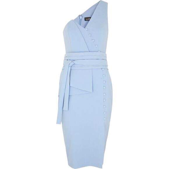 Lavish Alice Cornflower Blue One-shoulder Midi Dress - Picture 1 of 6